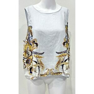 Joie 100% Linen Pastel Blue Floral Sleeveless Top Womens XL Coastal Beach Resort